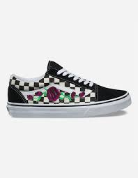 Rose Buds Purple Custom Embroidered Vans Checkered Old Skool Skate Shoe New Trending Now