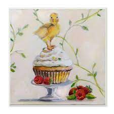 Baby Duck On Raspberry Cupcake Painting