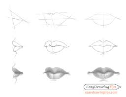 how to draw lips from 3 diffe views