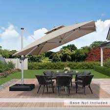 Purple Leaf 11 Ft Square Double Top Aluminum Umbrella Cantilever Patio Umbrella For Garden Deck Backyard Pool In Beige