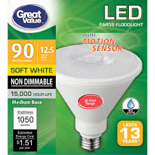 Great Value Led Light Bulb 12 5w 90w Equivalent Par38 Floodlight Motion Sensor Lamp E26 Medium Base Non Dimmable Soft White 1 Pack Walmart Com Walmart Com