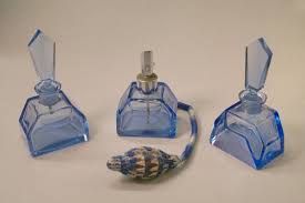 3 Vintage Czech Blue Cut Glass Irice
