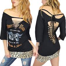 Demi Loon Sexy Womens Slashed Biker T Shirt Tunic Tee Southern Womens Country Top Graphic Tee