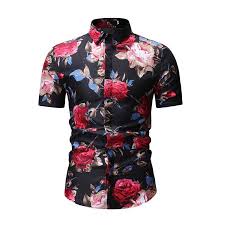 Men Short Sleeve Collared Floral Beach Slim Fit Shirts