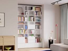 Tall Slim White Bookcase With Doors