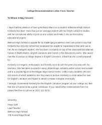 High School Recommendation Letter Template College Student