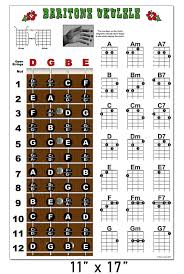 Baritone Ukulele Fretboard Notes And Chord Chart Poster 11x17
