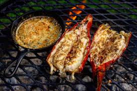 grilled lobster tail over the fire