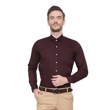 men wine color pure cotton formal shirt