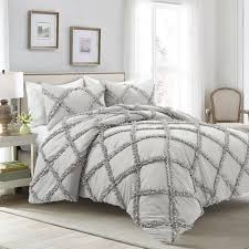 Ruffle Diamond Comforter Set Light Gray
