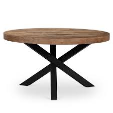Reclaimed wood's beauty is in its variations, and will have naturally occurring knots, splits, weathering, nail holes & cracks. Henry Industrial Loft Brown Reclaimed Wood Iron Round Dining Table 51 D 60 D Kathy Kuo Home