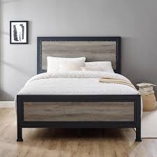 Grey Wash Queen Size Metal Bed Frame
