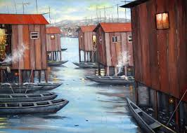 African Houses On Water Art City On