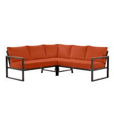 Hampton Bay West Park Black Aluminum Outdoor Patio Sectional Sofa Seating Set With Cushionguard Quarry Red Cushions