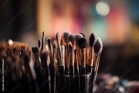 variety of makeup brushes salon blurry