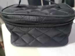 thick black makeup pouch with mirror