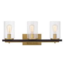 Home Decorators Collection Boswell Quarter 3 Light Vintage Brass Vanity Light With Painted Black Distressed Wood Accents 7979hdcvbdi The Home Depot Brass Vanity Light Wood Accents Vanity Lighting