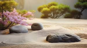 Japanese Zen Garden With Stone In Sand