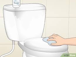 a toilet bowl with vinegar and baking soda