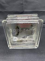 Vintage Glass Block Coin Bank With