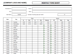 Monthly Time Sheet Template Microsoft Excel Templates