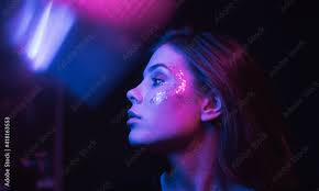 neon cinematic portrait of a brunette