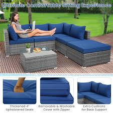 6 Pieces Outdoor Rattan Sofa Set With