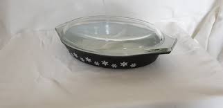 Pyrex Black Snowflake Oval Divided