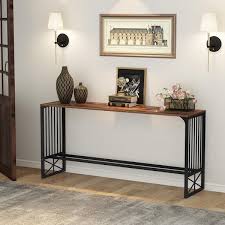 Byblight 70 9 In Brown Standard Rectangle Particle Board Industrial Console Table Sofa Pub Table Behind Couch