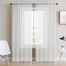 Amazon Com Mrtrees White Sheer Curtains 95 Inch Length Sheers Living Room Curtain Panels Voile Window Treatment Set Bedroom Drapes Light Filtering Rod Pocket 2 Panels Off White Home Kitchen