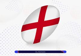 rugby ball with the flag of alabama on