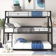 Anbazar Black Twin Xl Over Full Xl Over Queen Triple Bunk Beds With Ladders And Full Length Guardrail Metal Kids Bunk Bed Frame