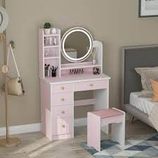 wiawg 5 drawers pink wood makeup vanity