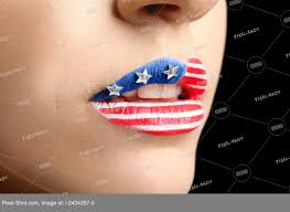 usa national flag makeup on woman lips