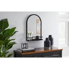 Arched Black Framed Mirror With Shelf