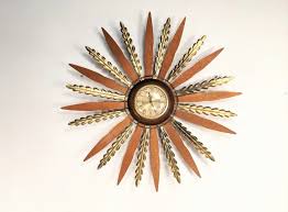 Wood Metal Sunburst Wall Clock