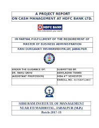 Mba Project On Cash Management At Hdfc Bank Docsity