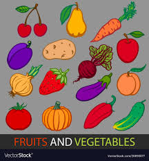 fruits and vegetables set flat images