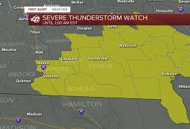 A severe thunderstorm watch has been issued for most of the area through 11 p.m. Severe Thunderstorm Watch Issued In South Georgia