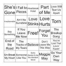 breakup songs bingo card