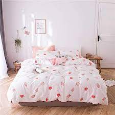Pink Strawberry Bedding Set Queen White