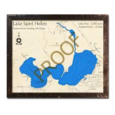 Lake St Helen Mi 3d Wood Map Laser Etched Nautical Decor