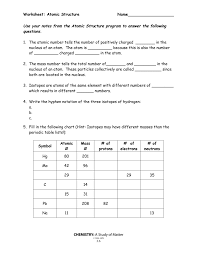 Provide the best, complete, detailed, and concise response to each of the following questions/problems. Atomic Structure Worksheet