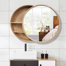 Round wall mirrors make your home appear and feel more spacious. Wall Mounted Round Mirror Bathroom Storage Mirror Cabinet Bathroom Vanity Mirror With Shelf Wood Mirror Bathroom Bathroom Mirror Storage Round Mirror Bathroom