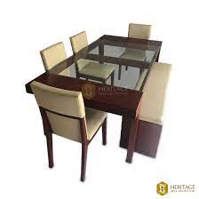 Glass Top Wooden Dining Table