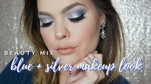 blue silver glitter makeup look