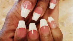 solar nails pink white coffin shape