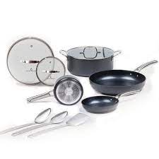 emeril lage forever pans 10 piece cookware set with lids and utensils hard anodized nonstick pans black dishwasher safe oven safe