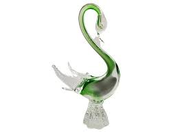 Vintage Green Glass Swan Murano Style