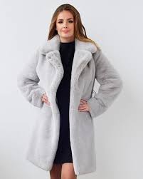 Grey Faux Fur Coat Elegant Faux Fur
